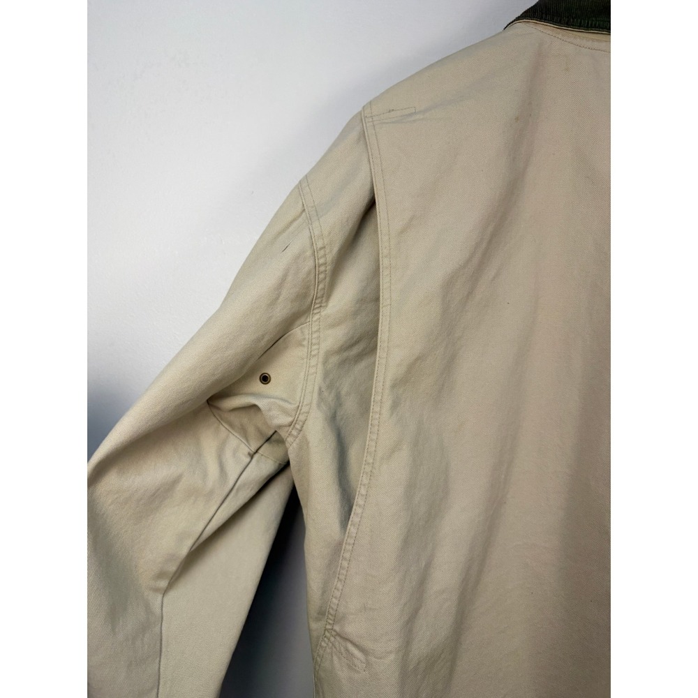 LL Bean Mens Field Coat Barn Jacket Beige Khaki Canvas Plaid Lined Corduroy L - Picture 3 of 16